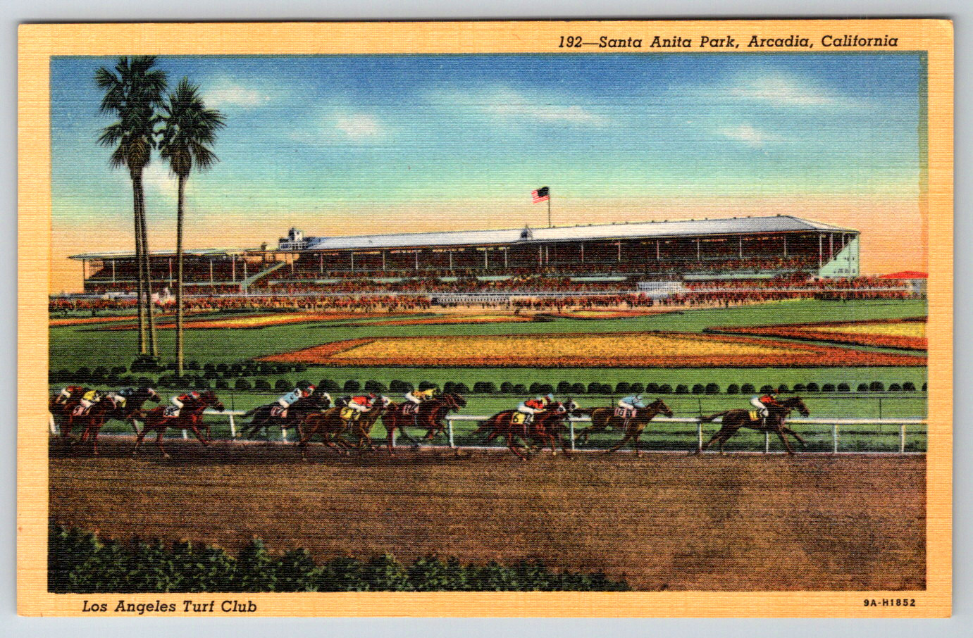 c1940s Santa Anita Park Arcadia California Los Angeles Turf Club Linen Postcard