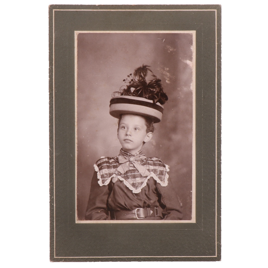 1860s Victorian Cabinet Card Photo of a Young Girl with an Amazing Hat #1028