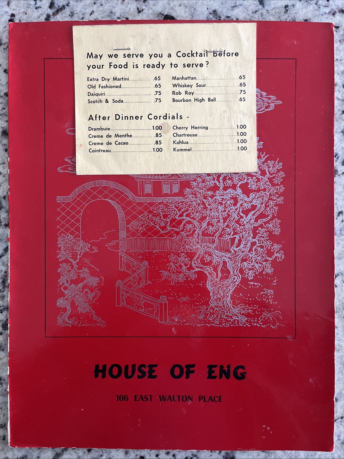 Vintage 1940s House Of Eng Cantonese Dinner Bar Menu Hyde Park Chicago Walton Pl