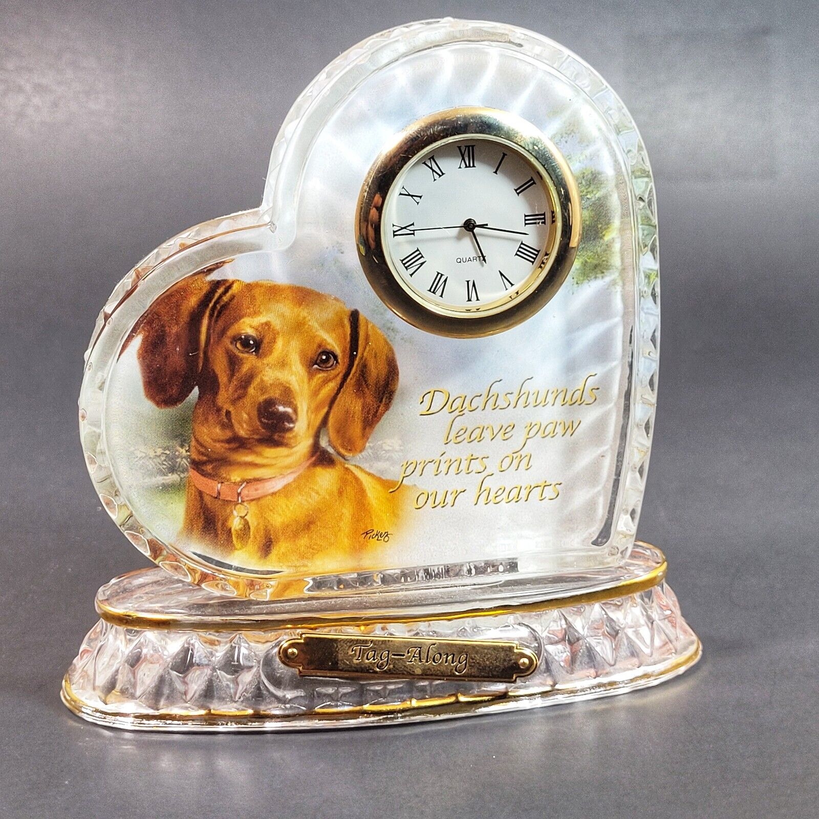 Linda Picken Dachshund Crystal Heart Personalized Decorative Dog Clock.rare