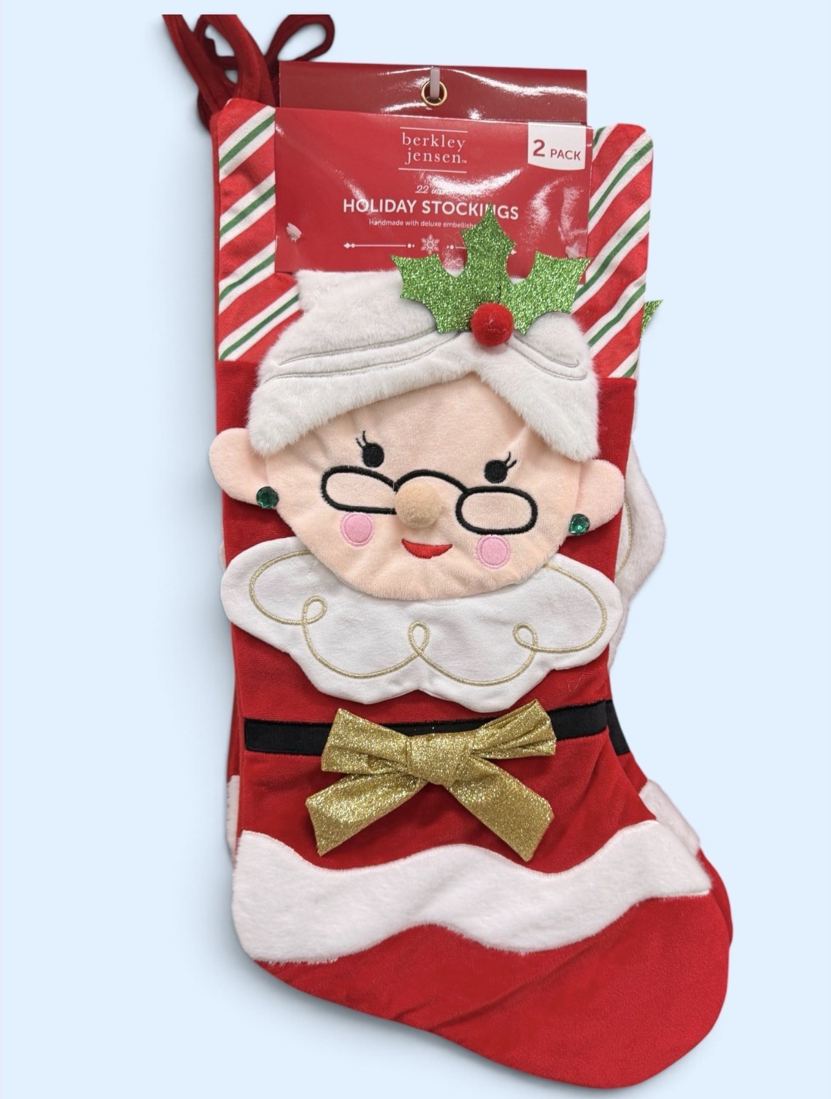 2-Pack 22” Christmas Stockings Red White Handmade Deluxe Embellished