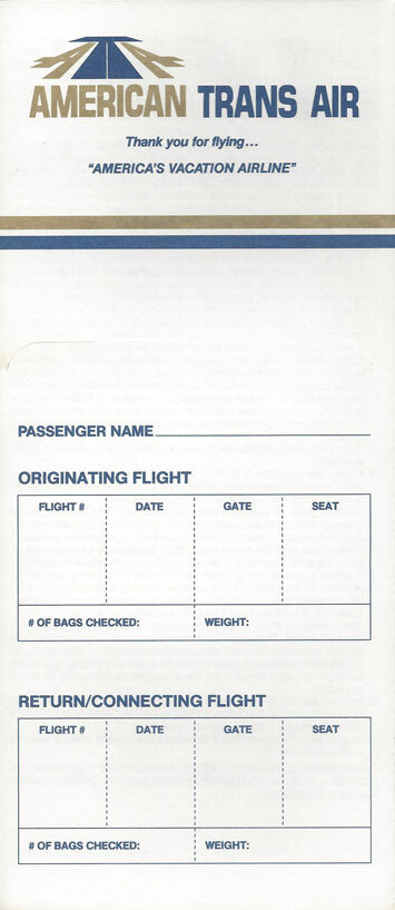 American Trans Air ticket jacket wallet white rev 10/88 [0102] Buy 4+ save 50%