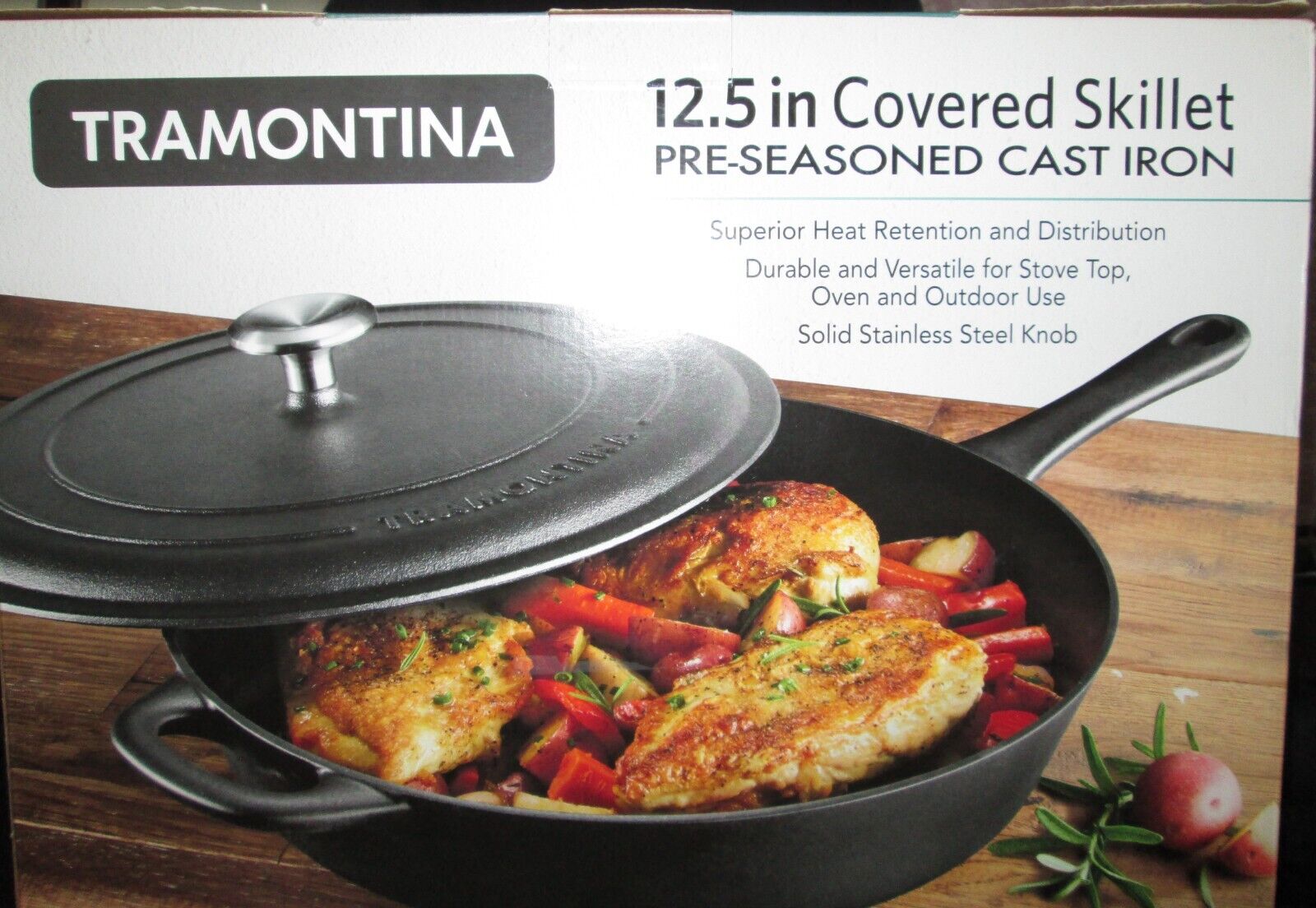 Tramontina 12.5  Covered Durable Cast Iron Skillet With a Pre-Seasoned Finish