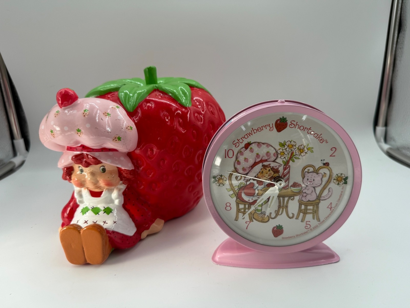 Vintage strawberry shortcake penny Bank and clock