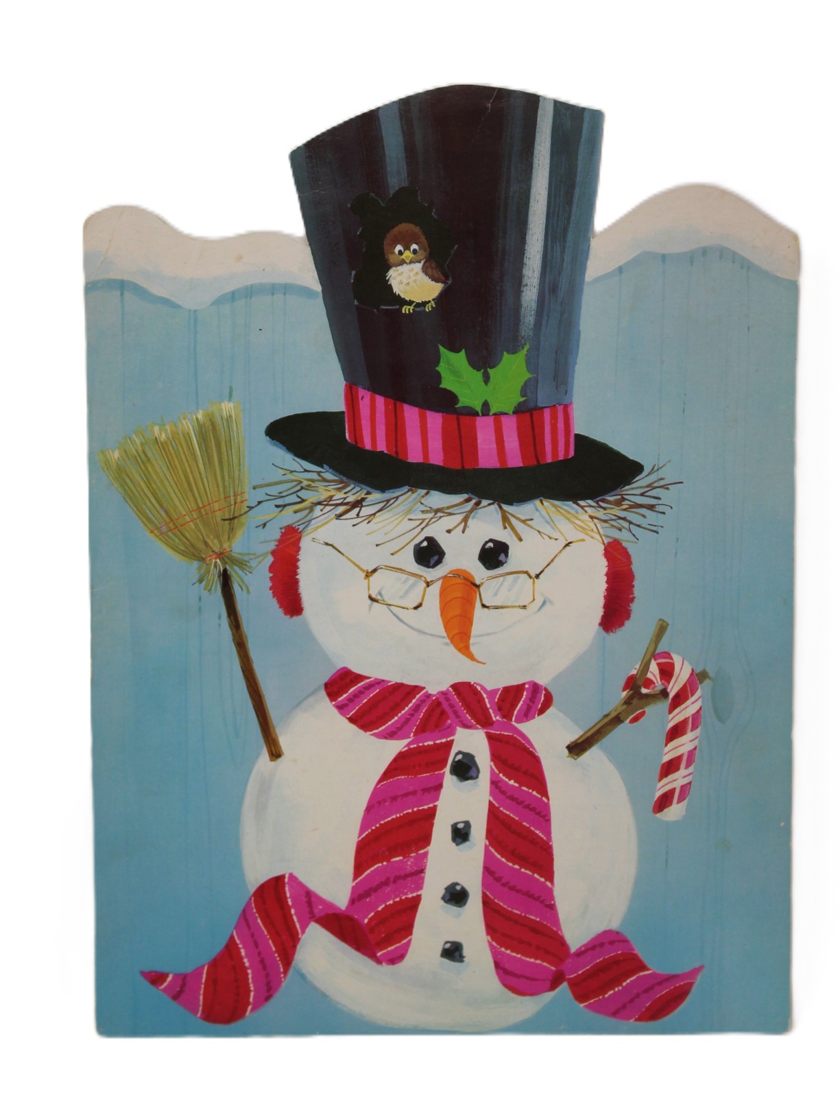 Vintage Norcross Die Cut Cardboard Winter Christmas Snowman Decoration