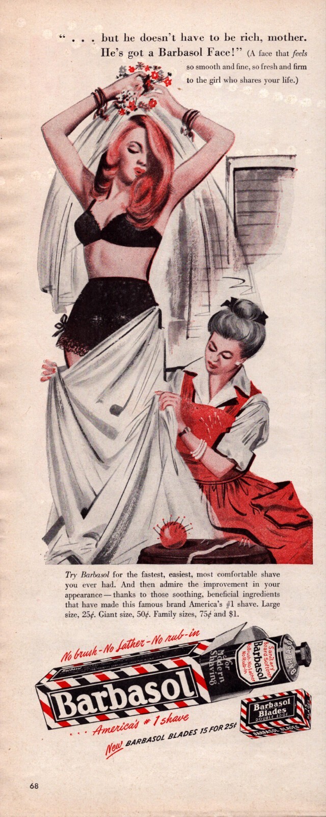 1946 - Barbasol Blades Shave Cream - Vintage Print Ad - New Bride - Wall Art