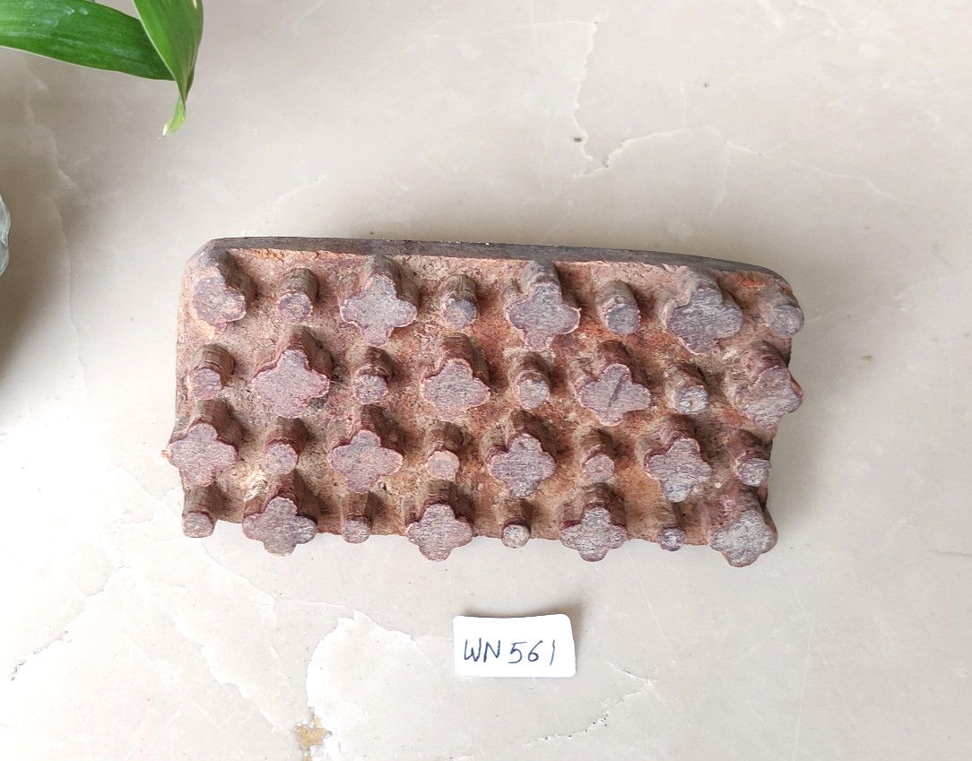 Vintage Wooden Hand Carved Textile Printing Block Unique Decor Craft Tool Retro