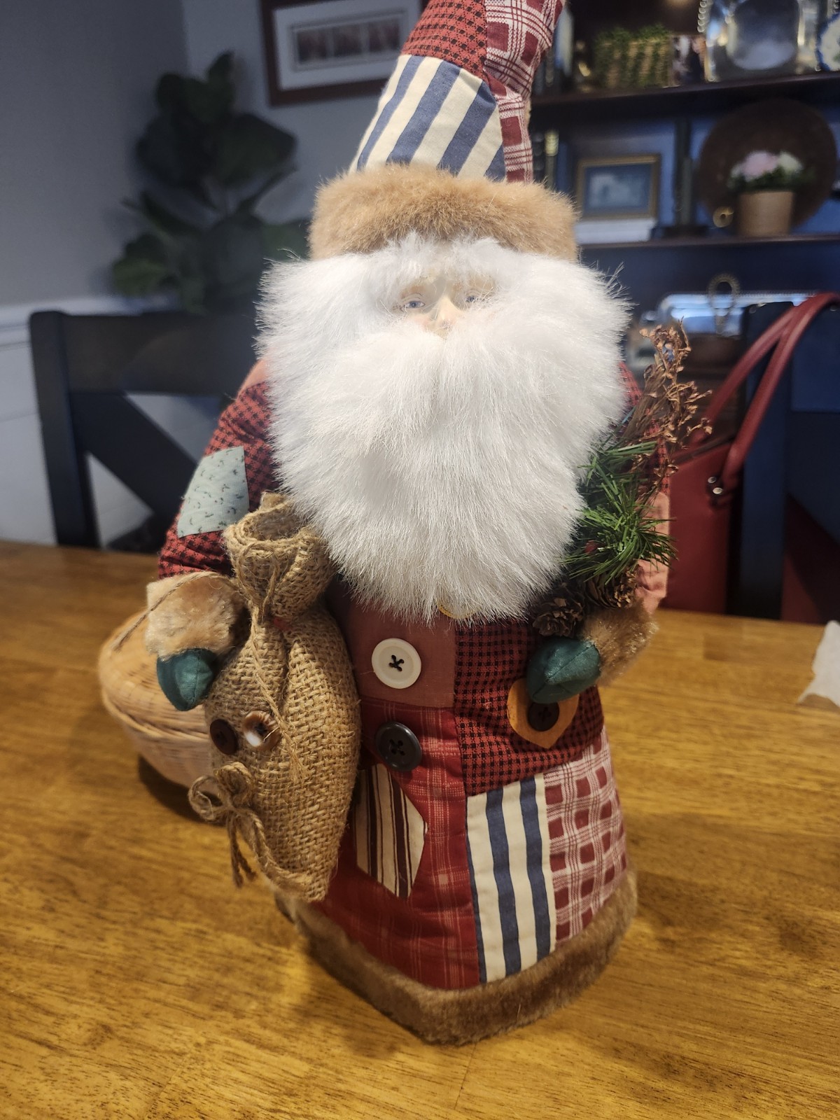 Vtg Primitive Patchwork Santa Claus Doll Rustic Folk Art Country Quilt Christmas