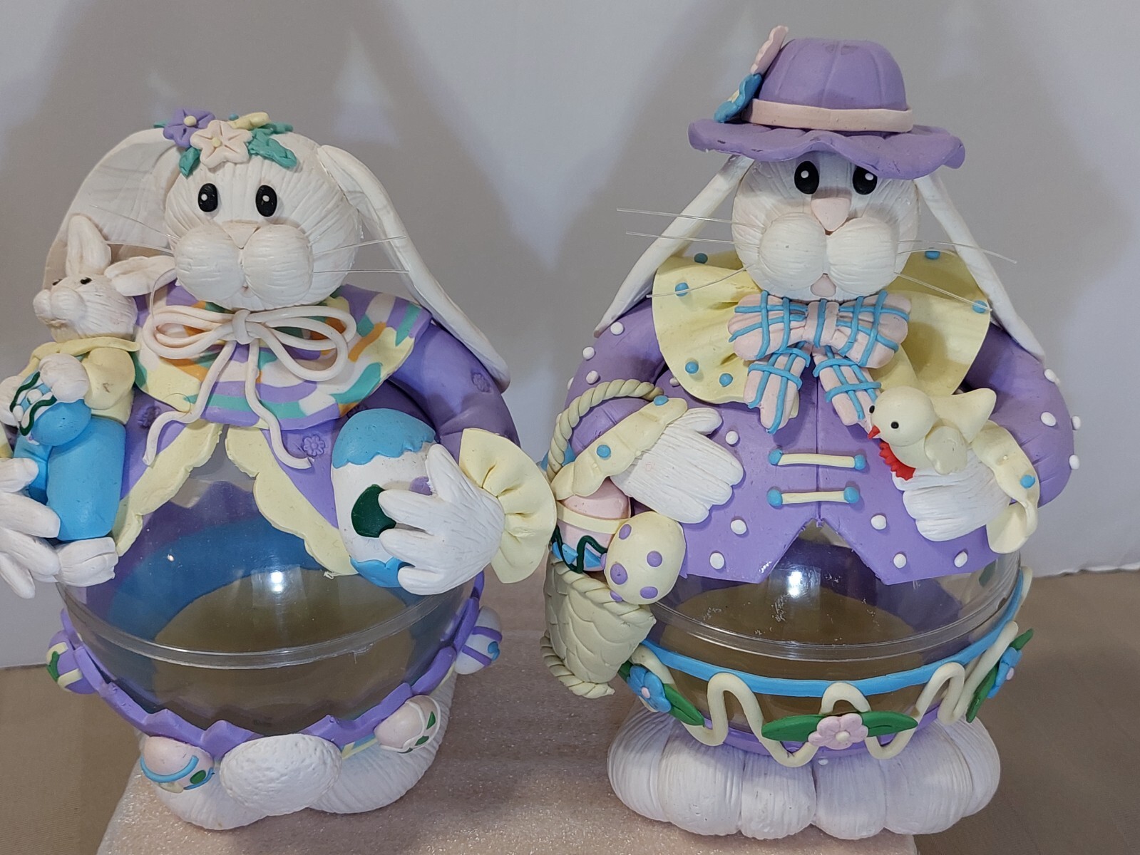 UNIQUE VINTAGE SET OF 2 HANDMADE EASTER BUNNY CANDY CONTAINERS HOME DECOR 7 UNIQUE VINTAGE SET OF 2 HANDMADE EASTER BUNNY CANDY CONTAINERS HOME DECOR 7