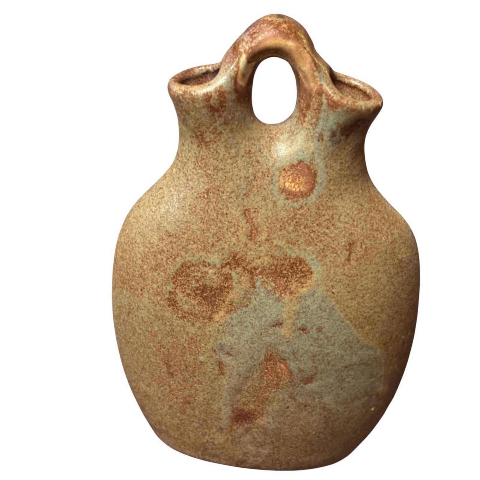 Vintage Earthy Ceramic Double Spout Vase Canteen Southwestern Style 5.75 X 3.75”