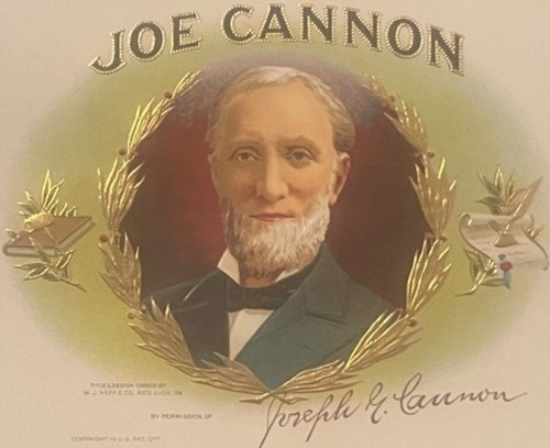 Antique 1920s - 1930s Joe Cannon Cigar Box Label 🎩 NOS Gold Embossed Speaker