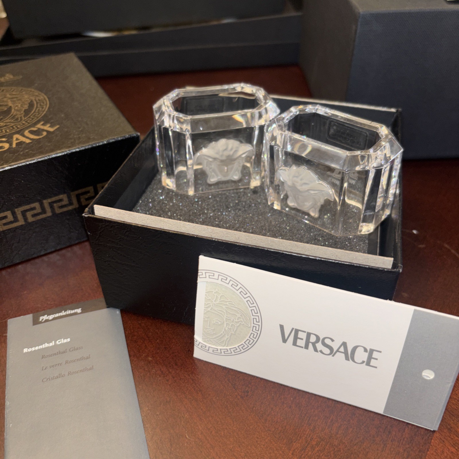 Rosenthal Versace Crystal Treasury Napkin Rings Home Collection Set of 2