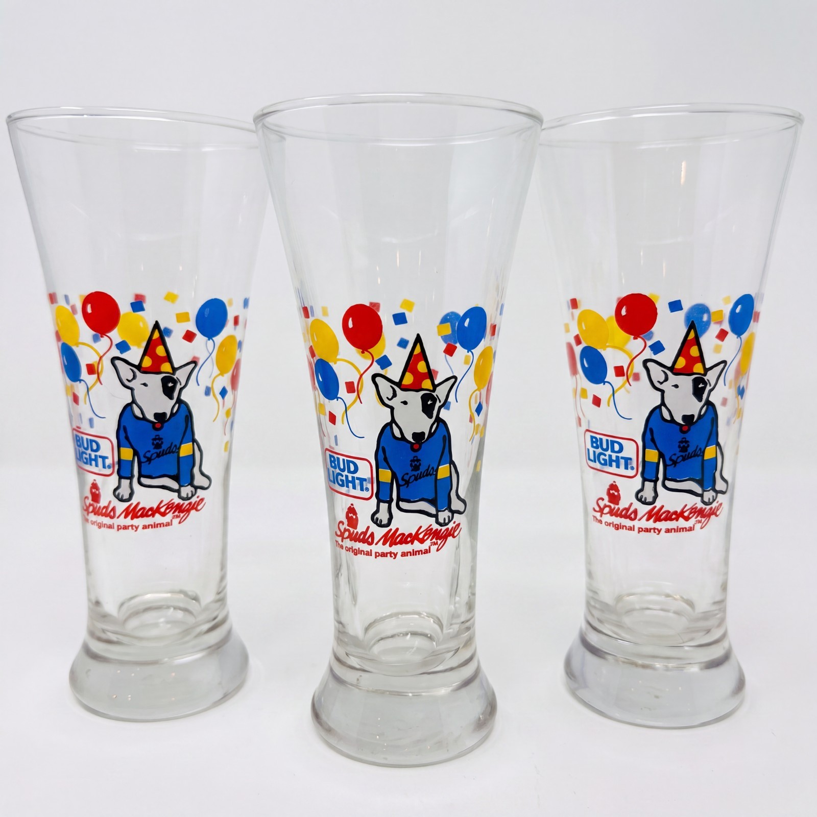 3X Budweiser 1987 Bud Light Spuds Mackenzie Beer Pilsner Glasses 7