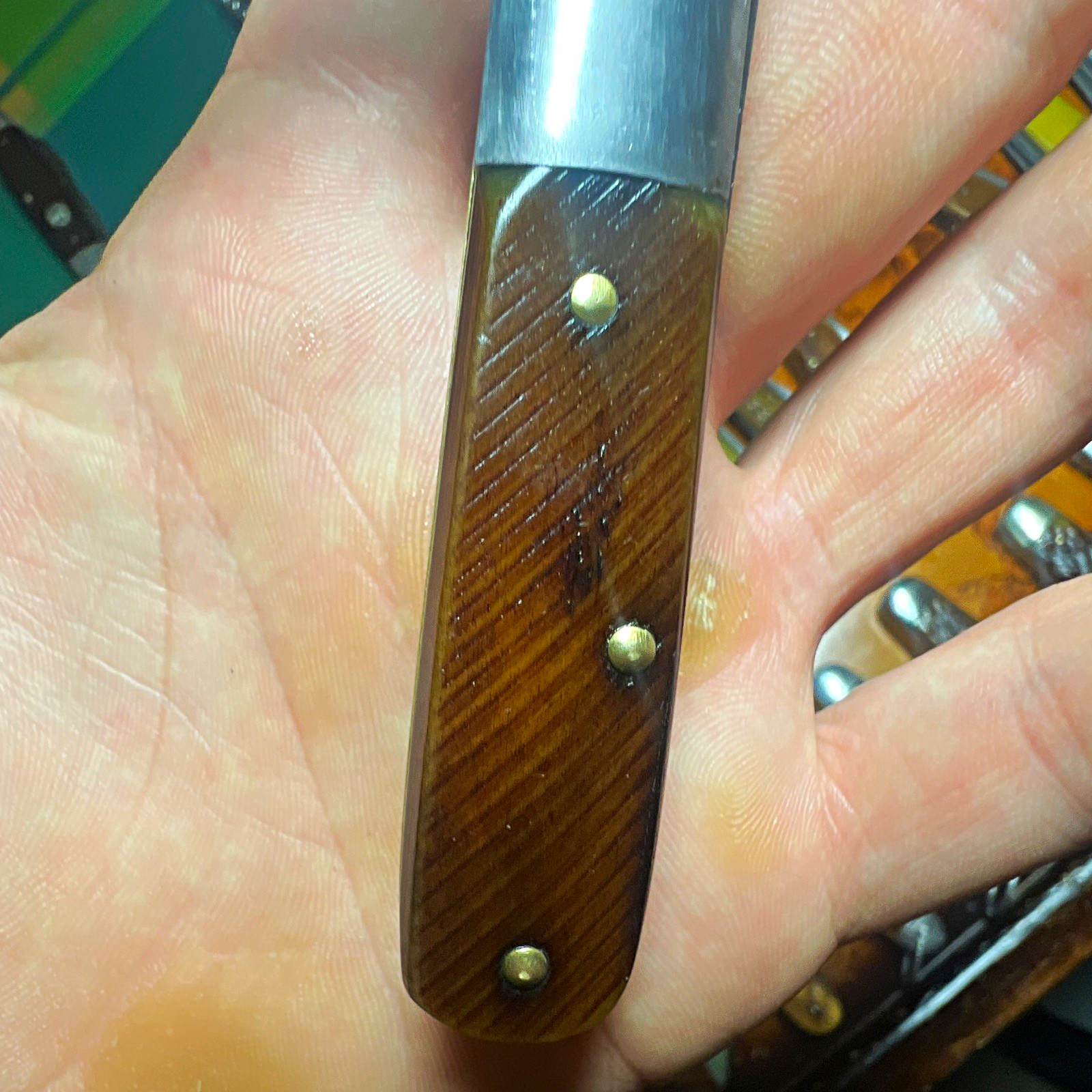 Vintage USA 3-Blade Slipjoint Pocketknife Brown Wood Handle Nail File Clip Pt