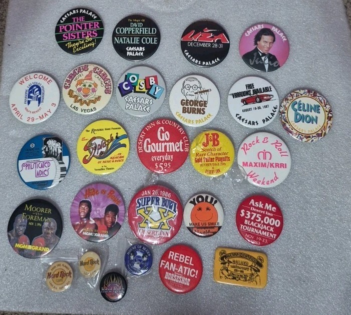 Vintage Large Lot Of Casino Pinback Buttons - See Notes