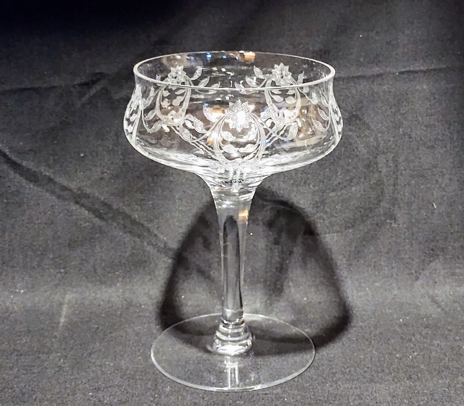 Antique TIFFIN-FRANCISCAN DOLORES Blown Etched Glass Champagne Sherbet or Liquor
