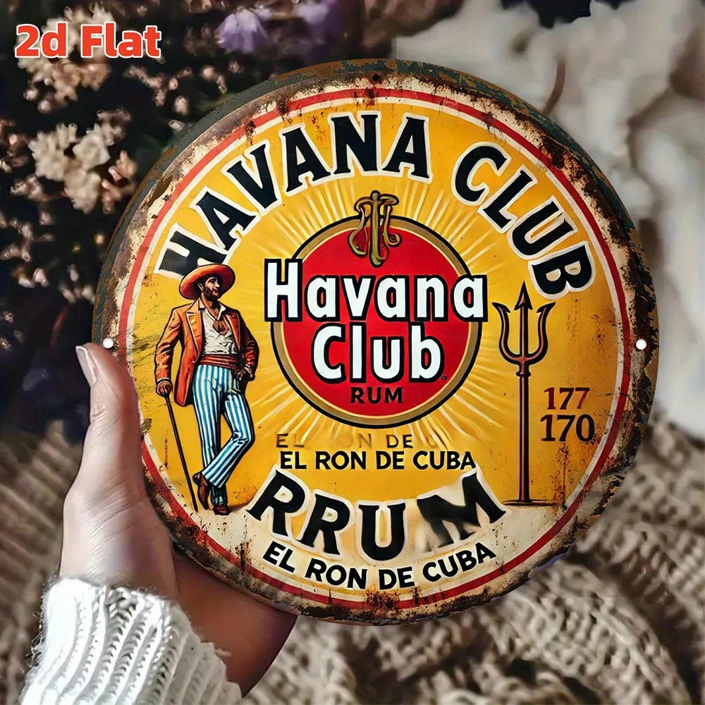 Flat, Vintage Havana Club Rum Label Replica Cuban Tin Metal Signs Home Décor 8x8