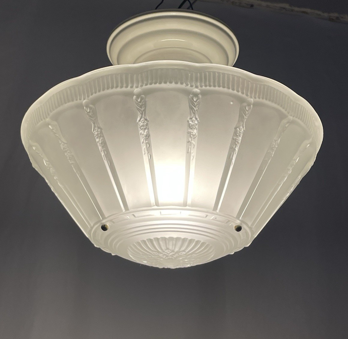 RESTORED Vtg Art Deco Semi Flush Mount Glass Ceiling Light Frosted 1920s 1940s