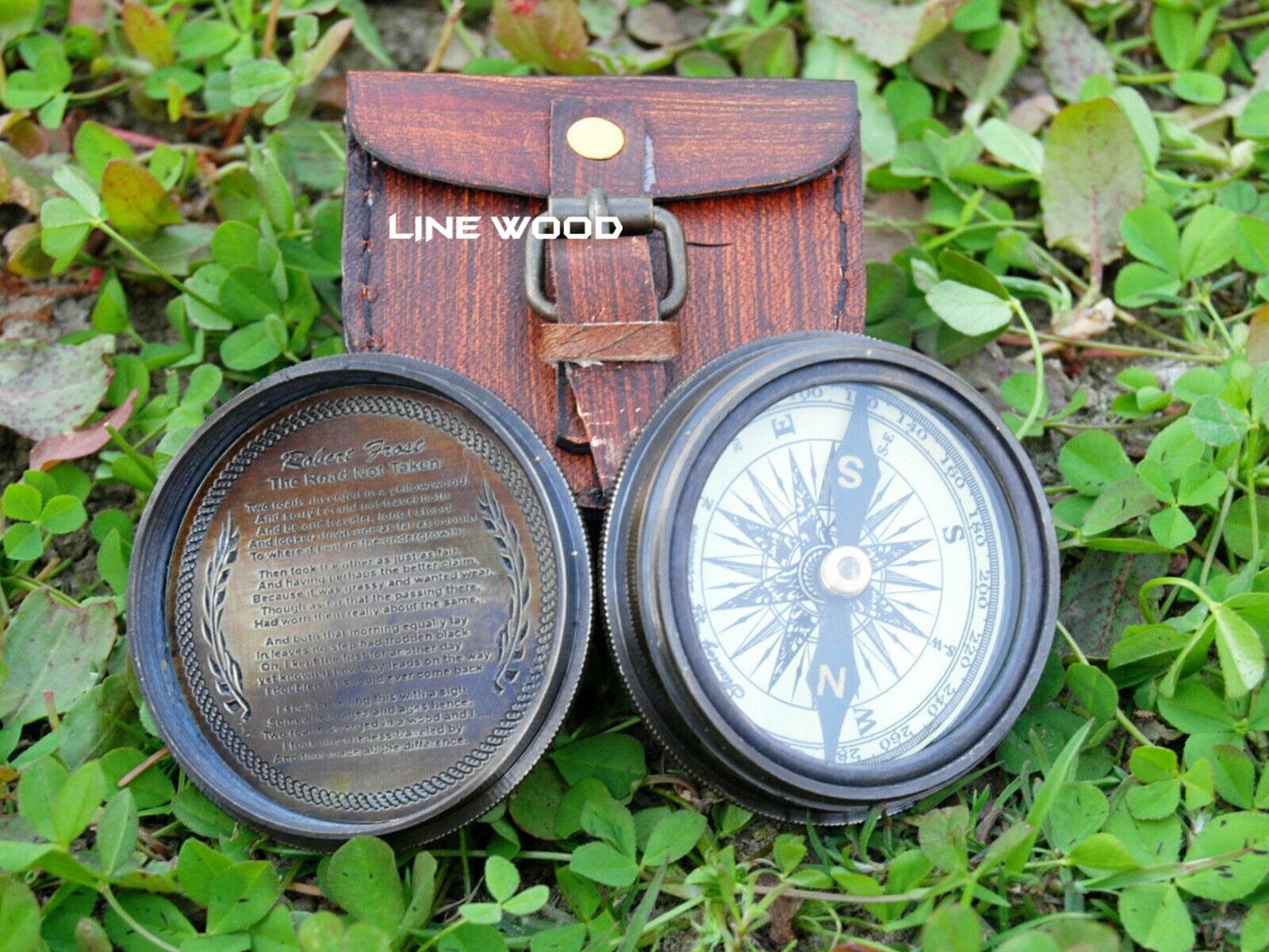 Ealing London Brass Compass Vintage Robert Frost Poem Compass Nautical With Case