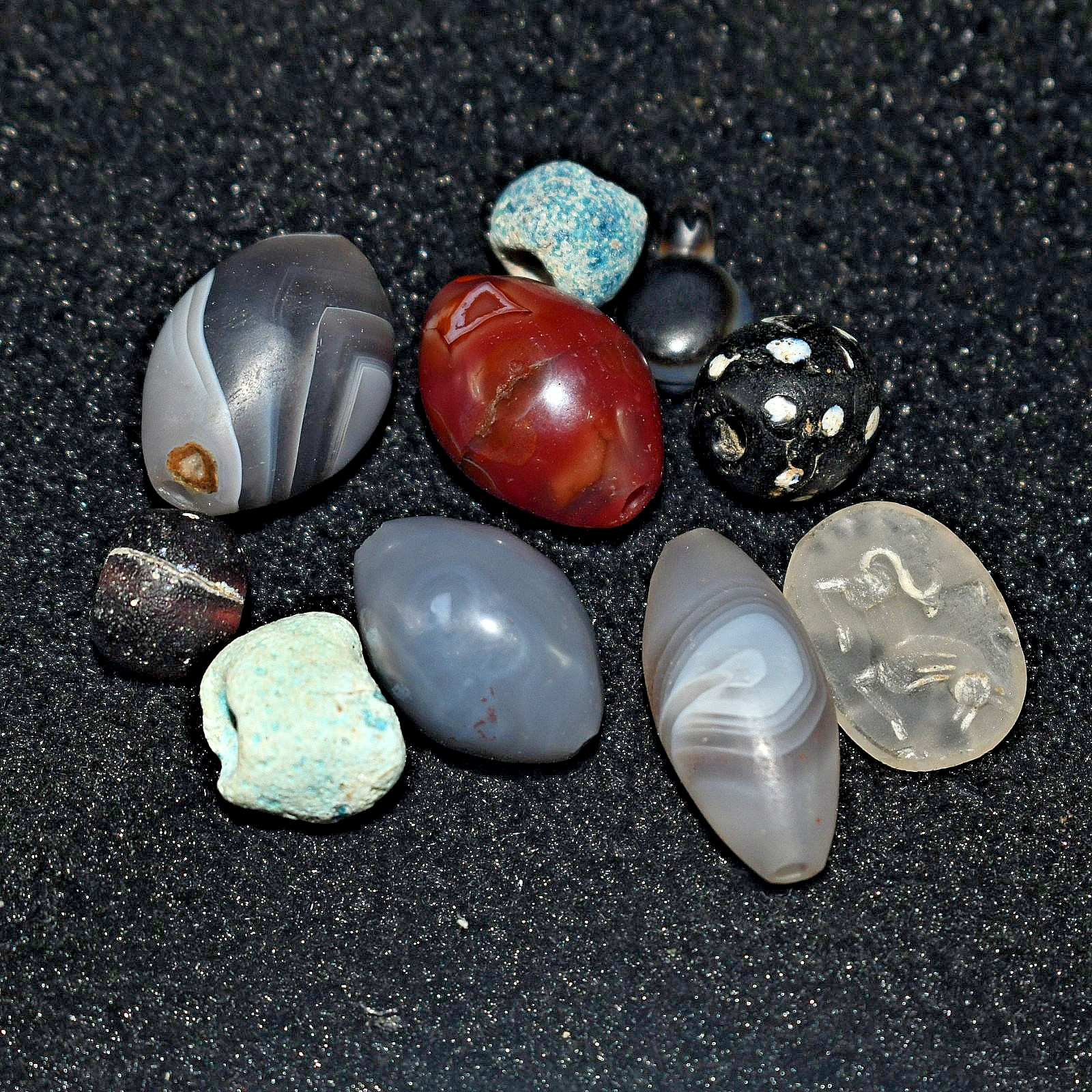 10 Rare Mix Ancient Banded Agate Stone Carnelian & Faience Bead Lot