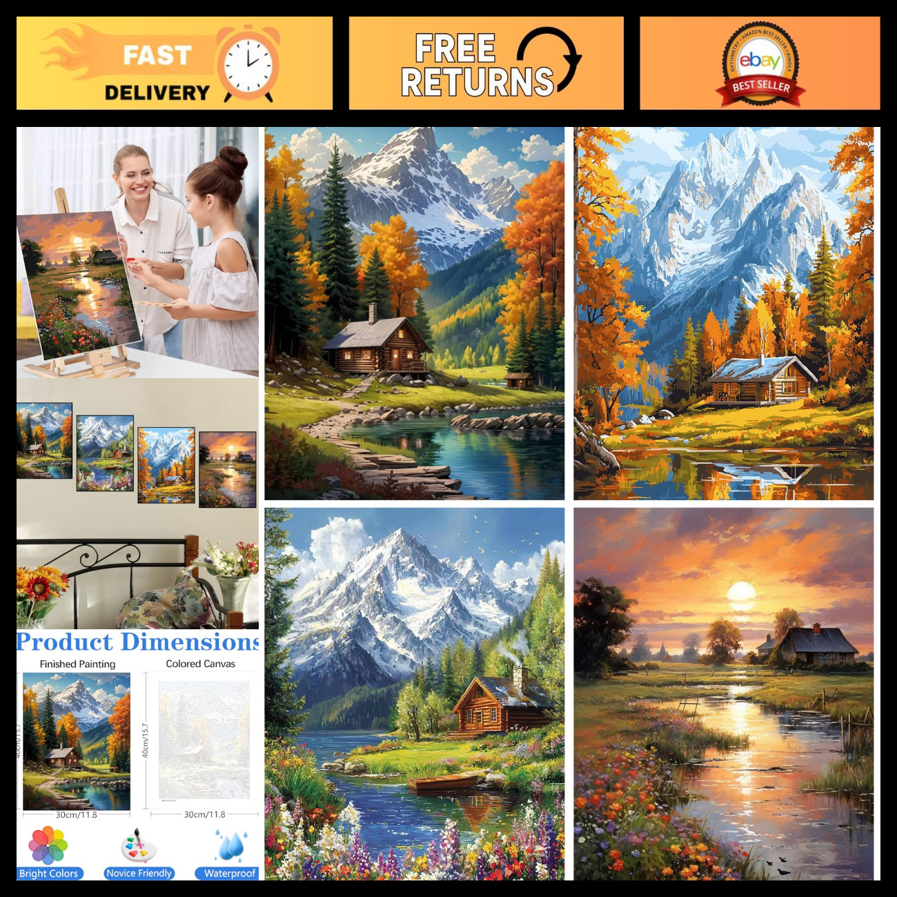 4 Pack Paint by Numbers Kit for Adults, Landscape Paint by Numbers Kits