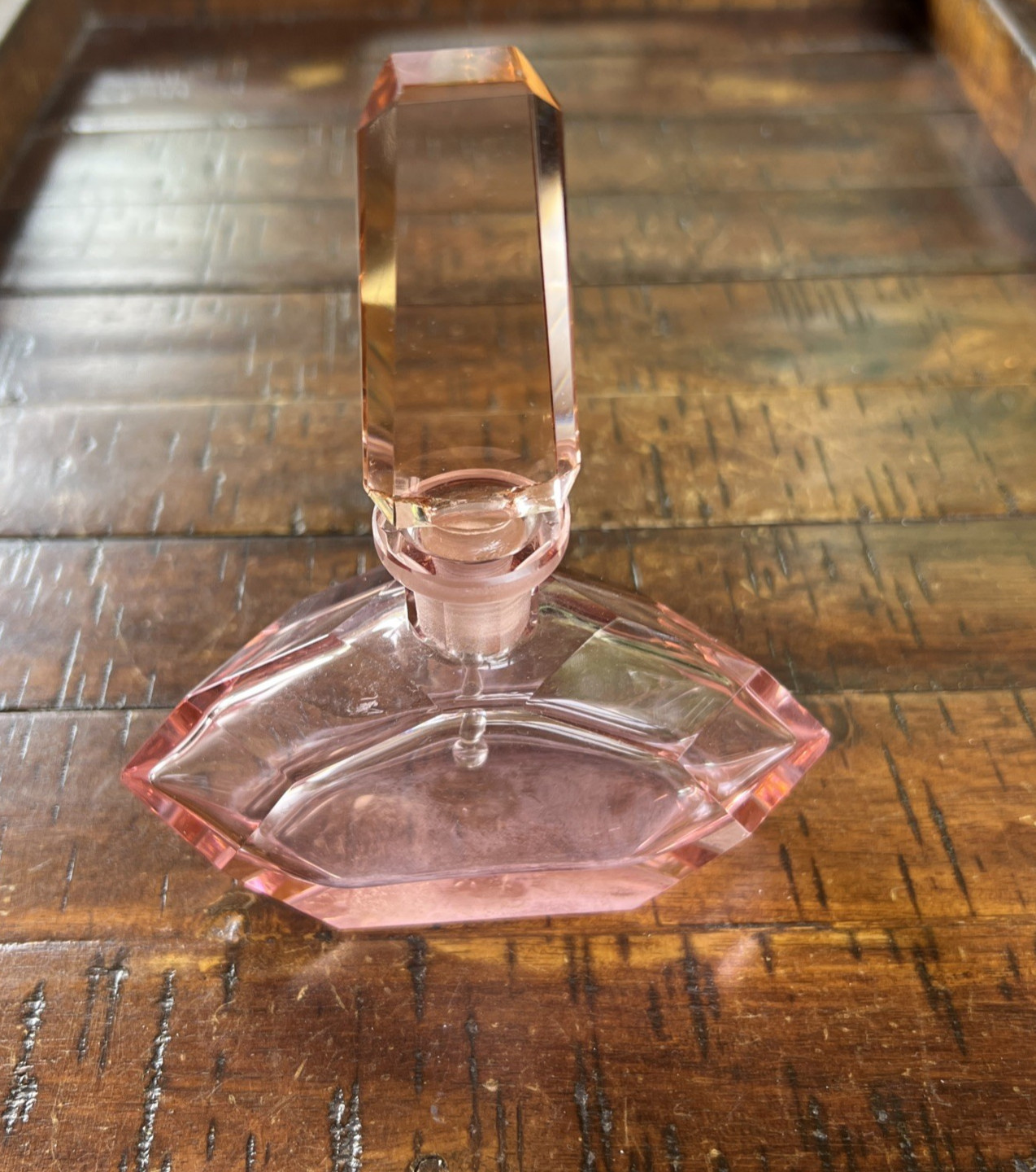 Vintage Pink Glass Czech Perfume Bottle with Complete Stopper