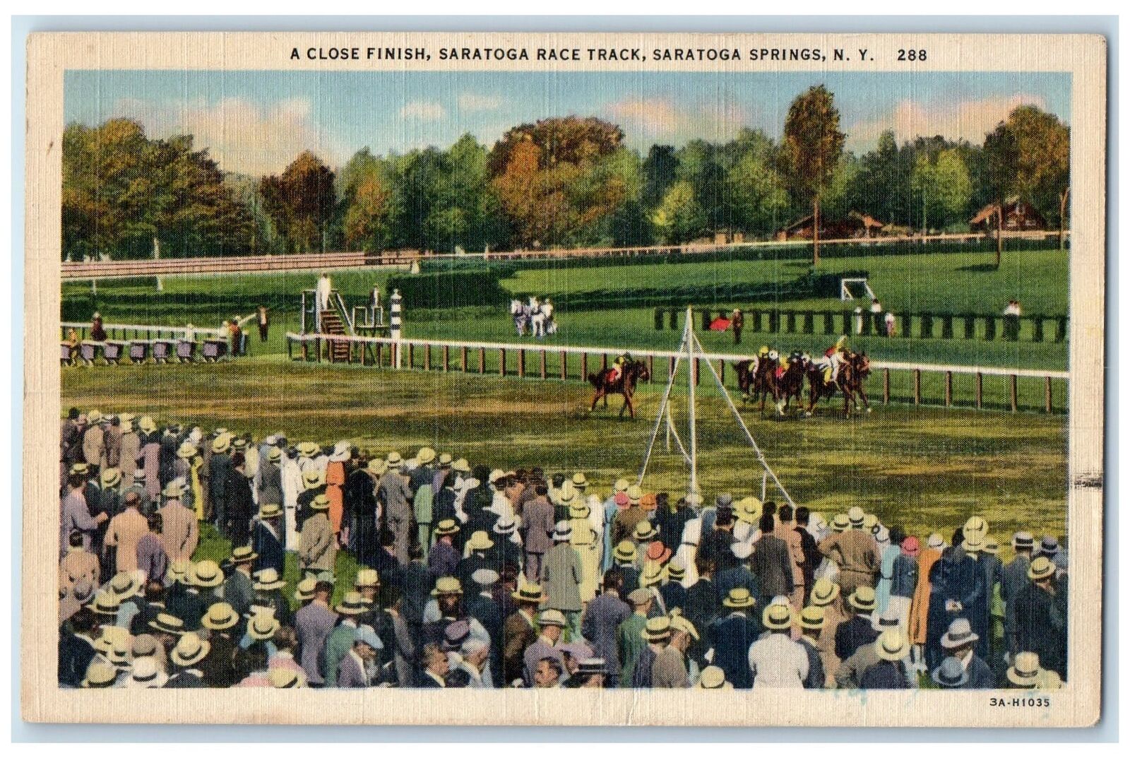 c1940's A Close Finish Saratoga Race Track Saratoga Springs New York NY Postcard