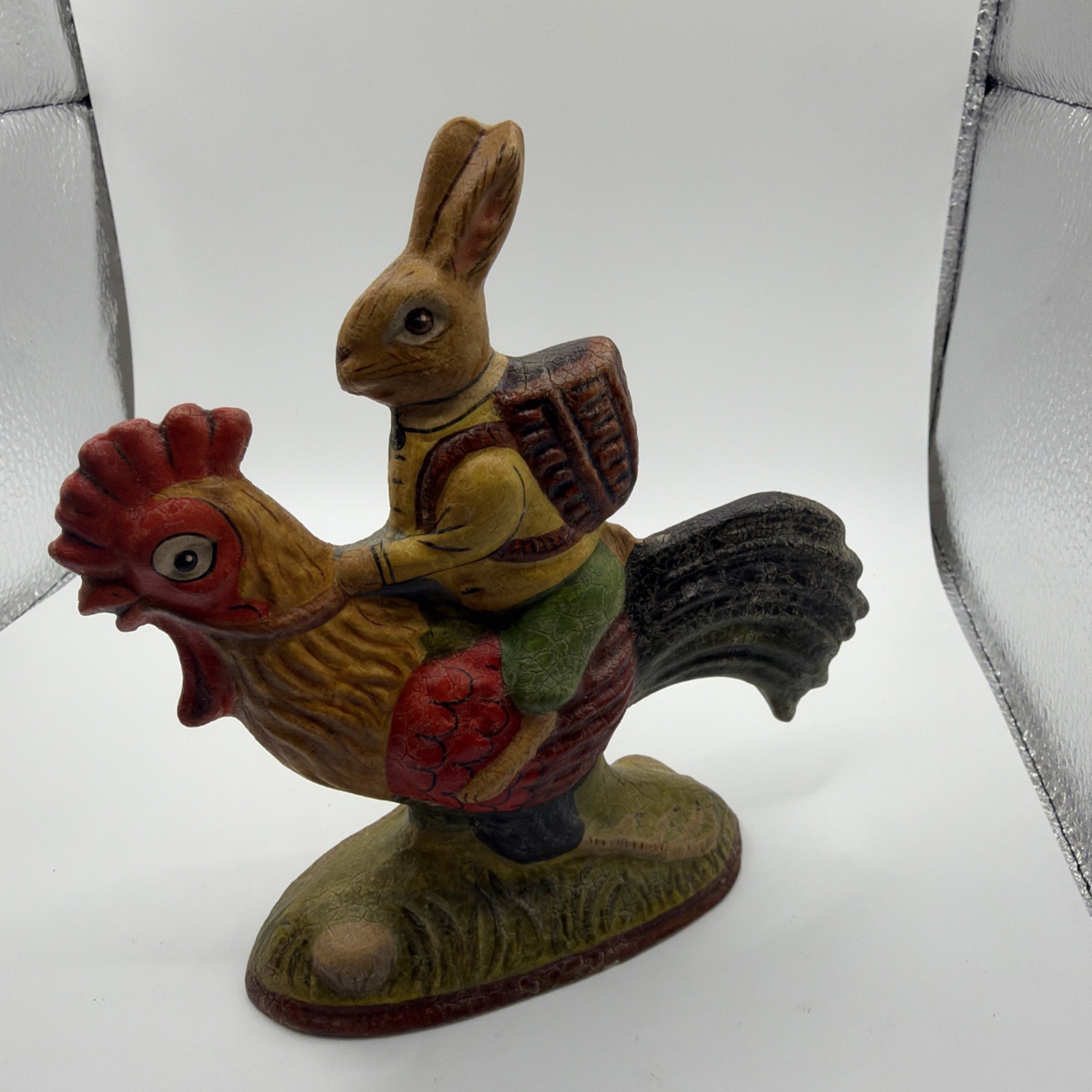 VTG 1997 Vaillancourt Folk Art Chalkware Rabbit Riding Rooster #75/250 9714LTD
