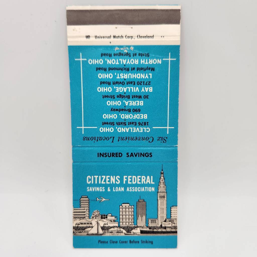 Vintage Matchbook Citizens Federal Savings & Loan Association Cleveland Ohio Sky