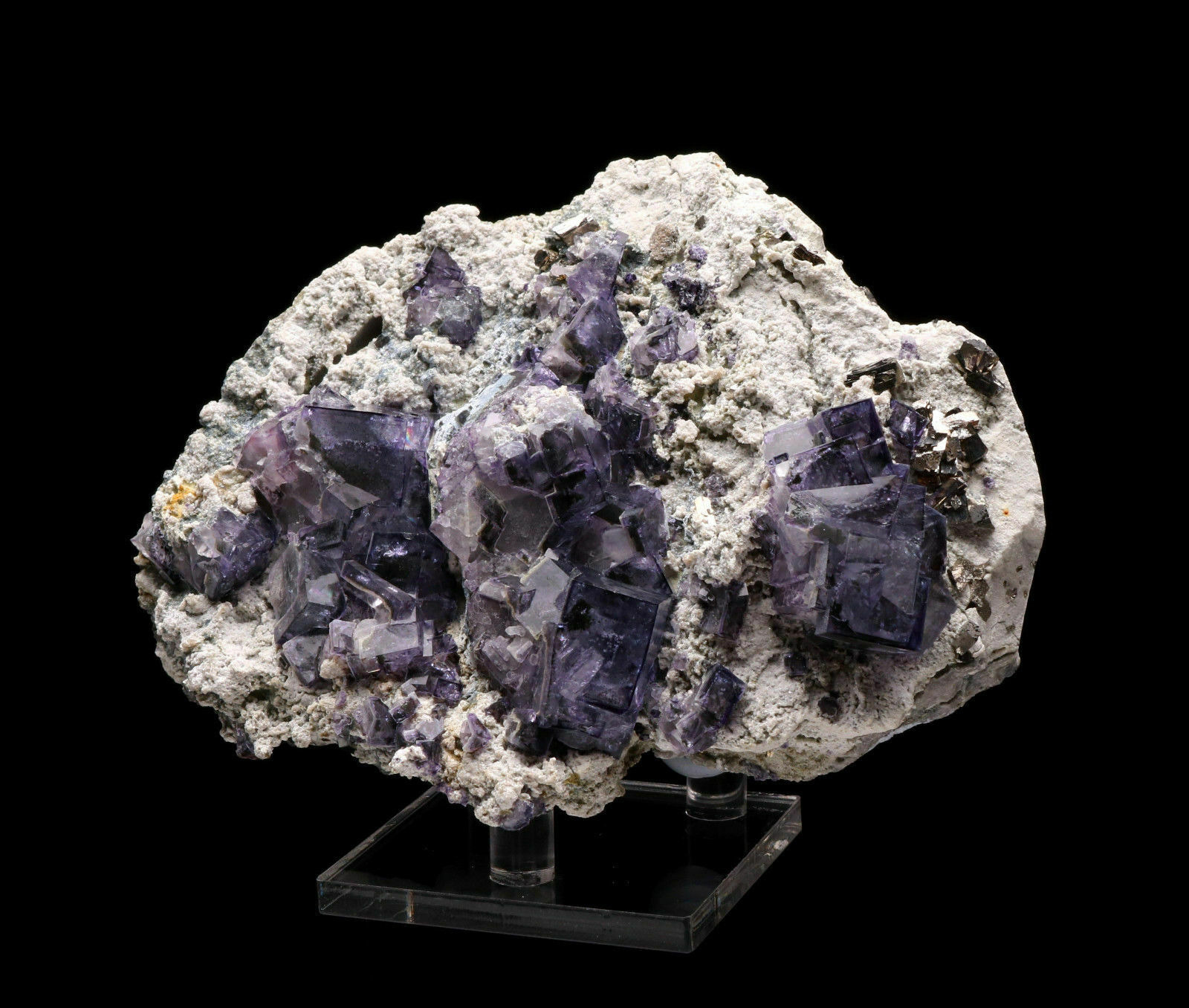 1.25lb Natural Clear Purple Cube Fluorite & Arsenopyrite Crysal Cluster Mineral