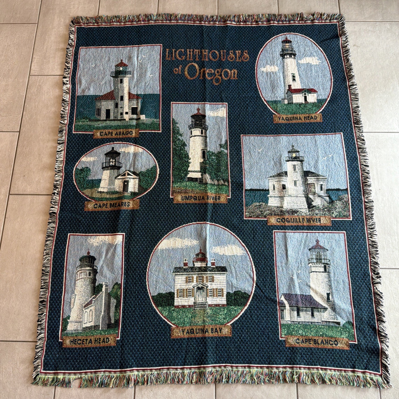 VTG Famous Lighthouses Throw Blanket 67” x 52” - Mill Street Designs Made In USA