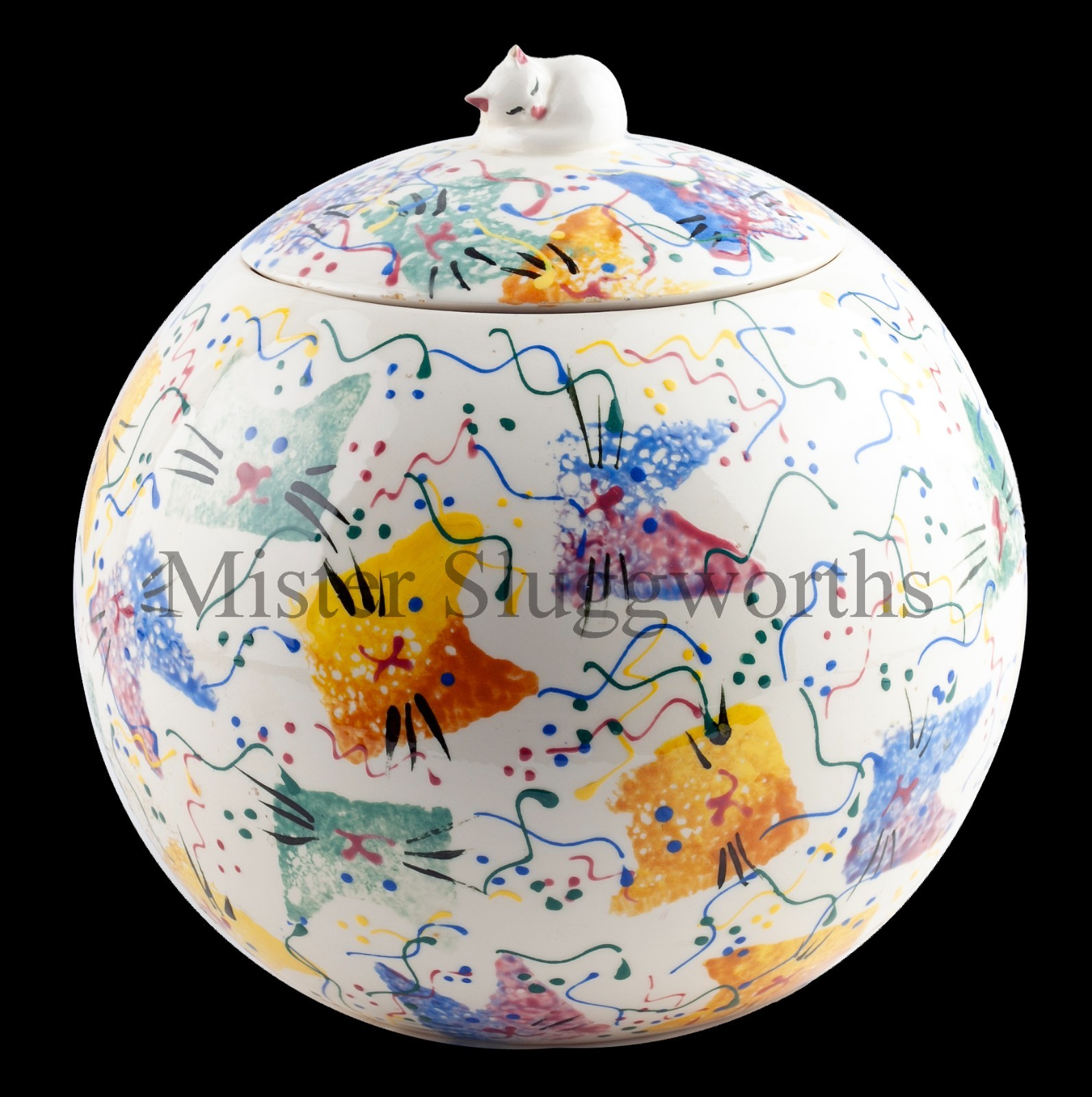 SARI Anthropology Studio Ceramic Textured Hand-Painted Kitty Cat Cookie Jar Rare