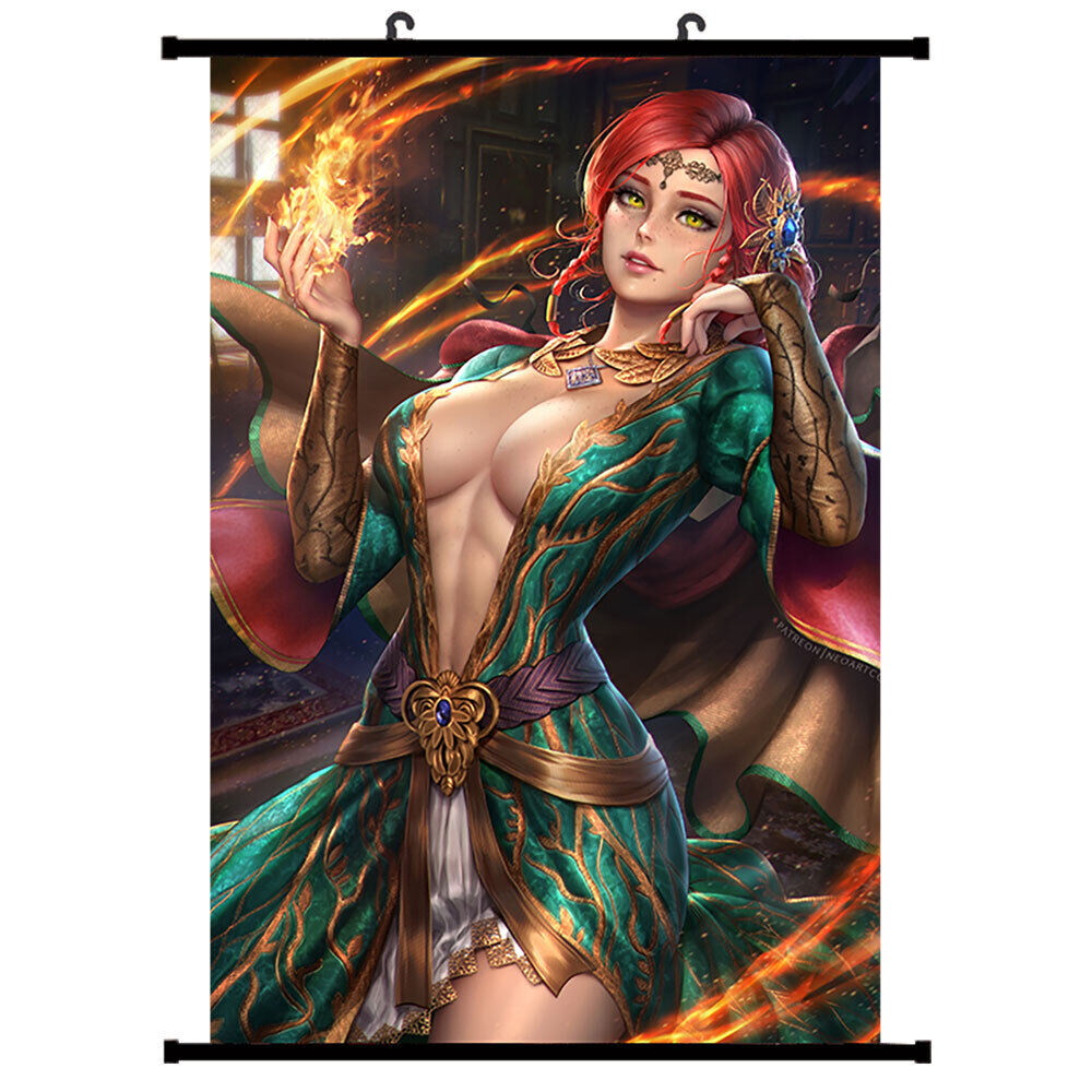 Anime Poster Triss Witcher with Fire HD Wall Scroll Poster Home Decor 60x90cm