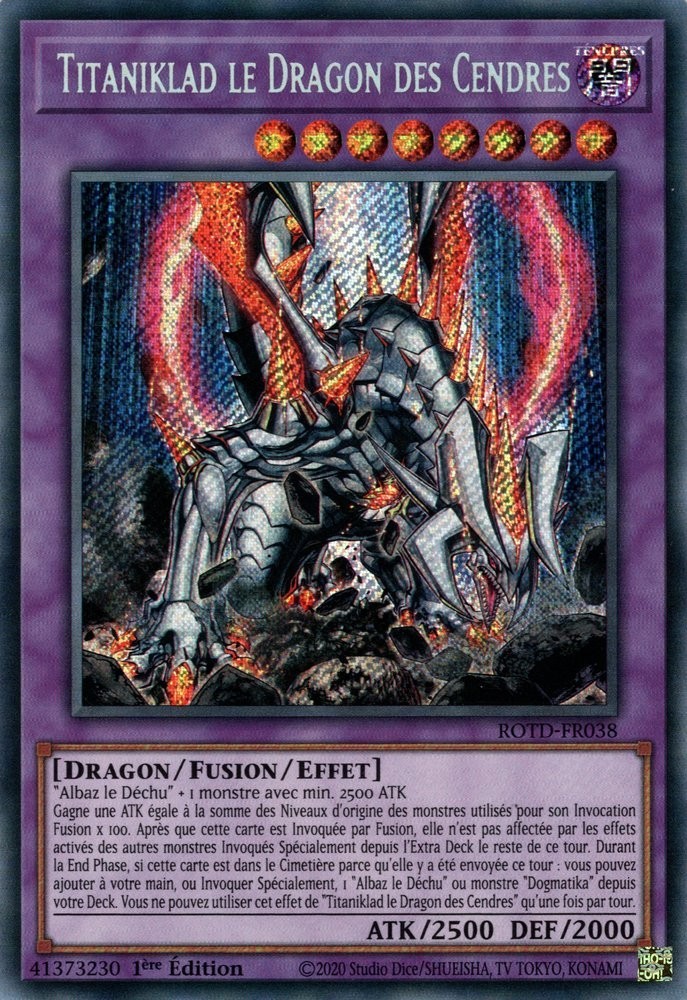 Yu-Gi-Oh Titaniklad the Ash Dragon ROTD-FR038 Secret Rare in French