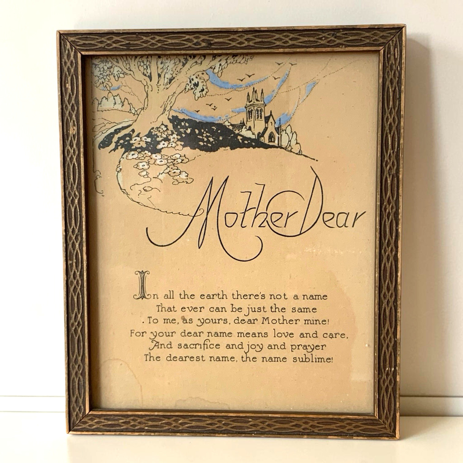 Vintage Art Deco Wood Framed 1930s Mother O Mine Motto Print