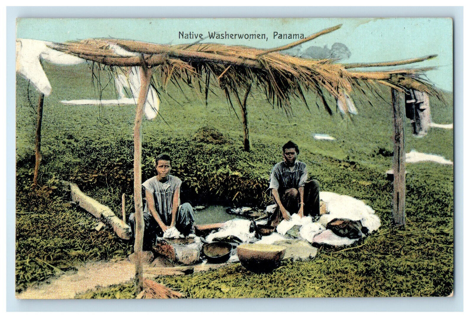 c1920s Scene of Native Washerwomen Panama Posted Antique Postcard