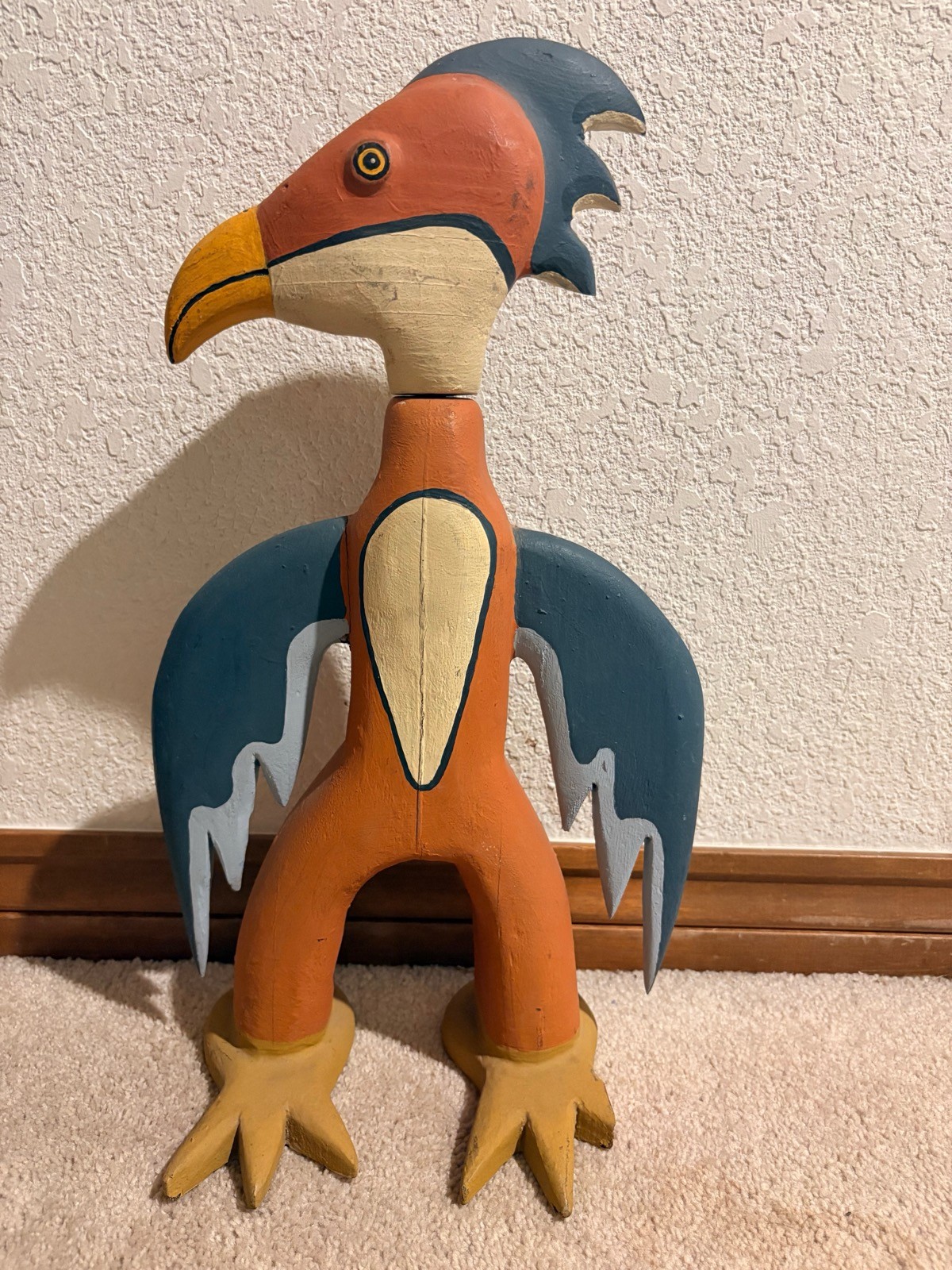 Vtg R A Williams Ditidaht/Nuu-chah-nulth Carver PacNW Wood Totem Bird Orange