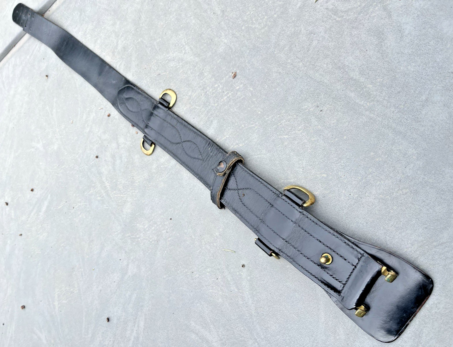 Vintage Heavy Duty Black Uniform Police Belt Leather Brass Service Hardware