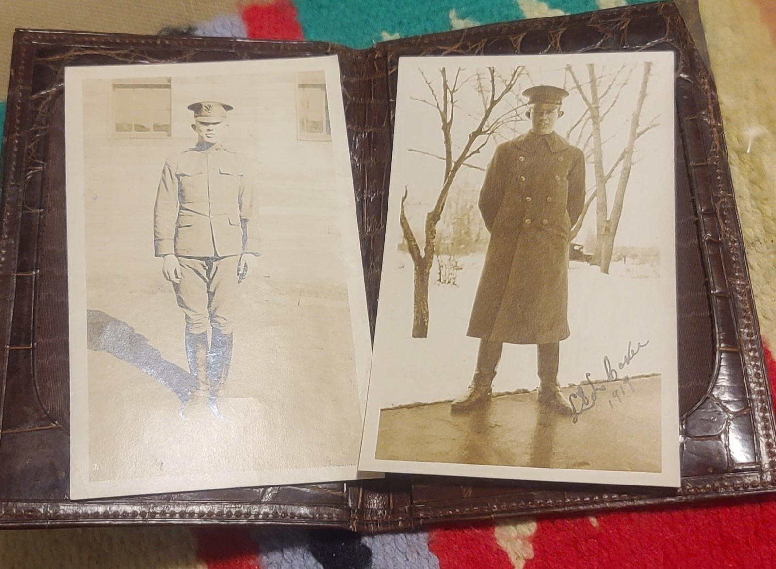 1919 WWI 2 Men Military Uniforms Photos Thin Photo Paper Handsome Soldiers GC