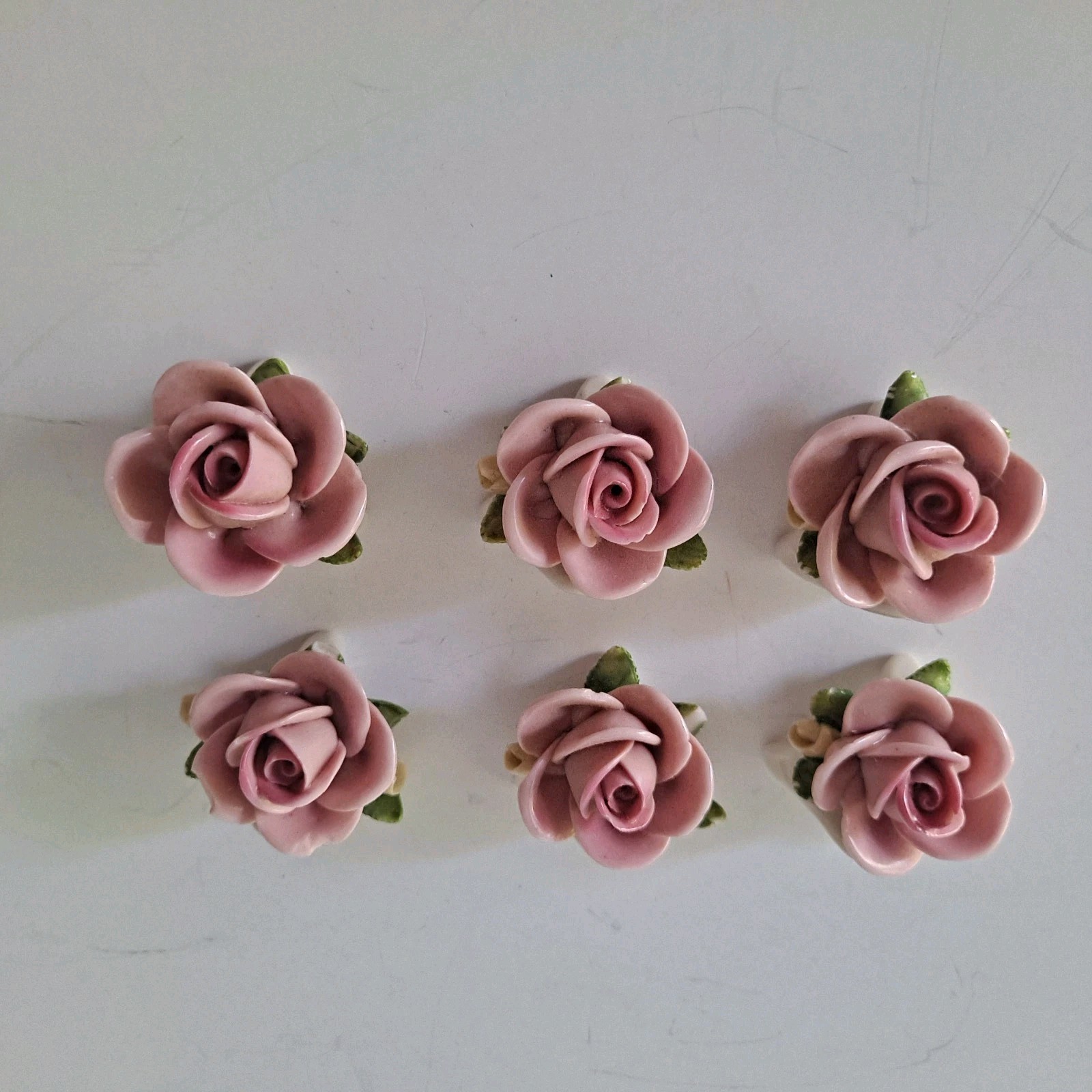 6 Vtg Kaiser Porcelain West Germany Pink Roses / Leaves Place Card Holders 6 Vtg Kaiser Porcelain West Germany Pink Roses / Leaves Place Card Holders