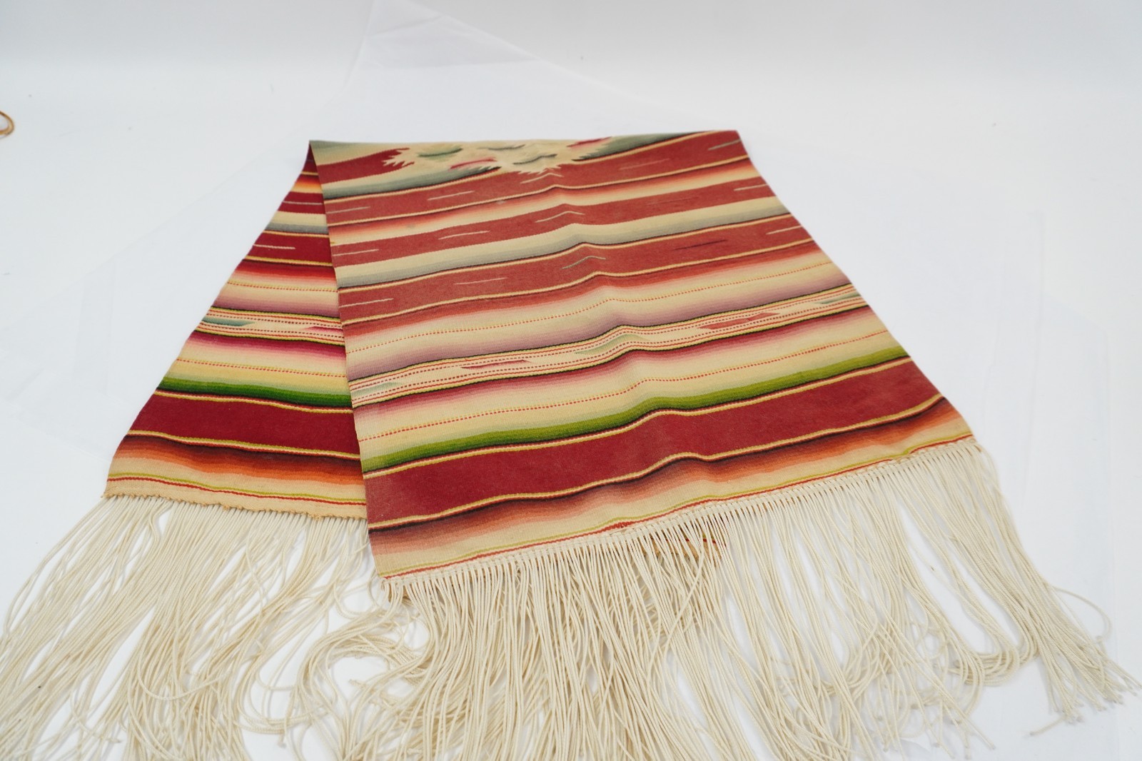 1950s Vintage Mexican Saltillo Serape Blanket Center Diamond Fringe  39x14 R114