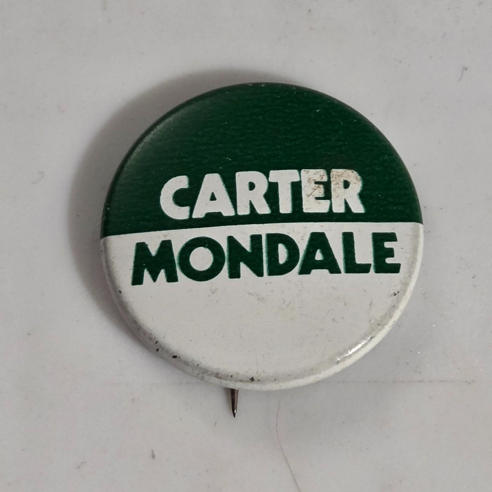 Vintage Carter Mondale 1976 1980 Presidential Campaign Pinback Button Green