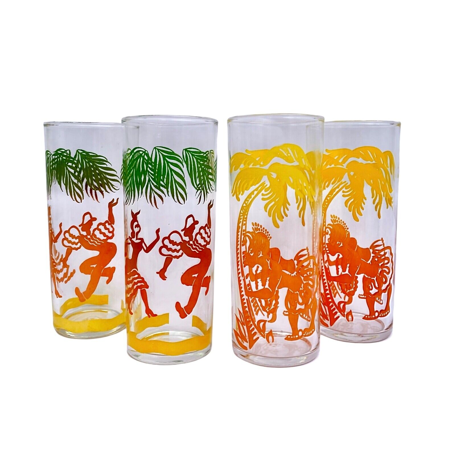 4 Federal Glass Tiki Dancer Tropical Mid Century Glasses 12 Ounce