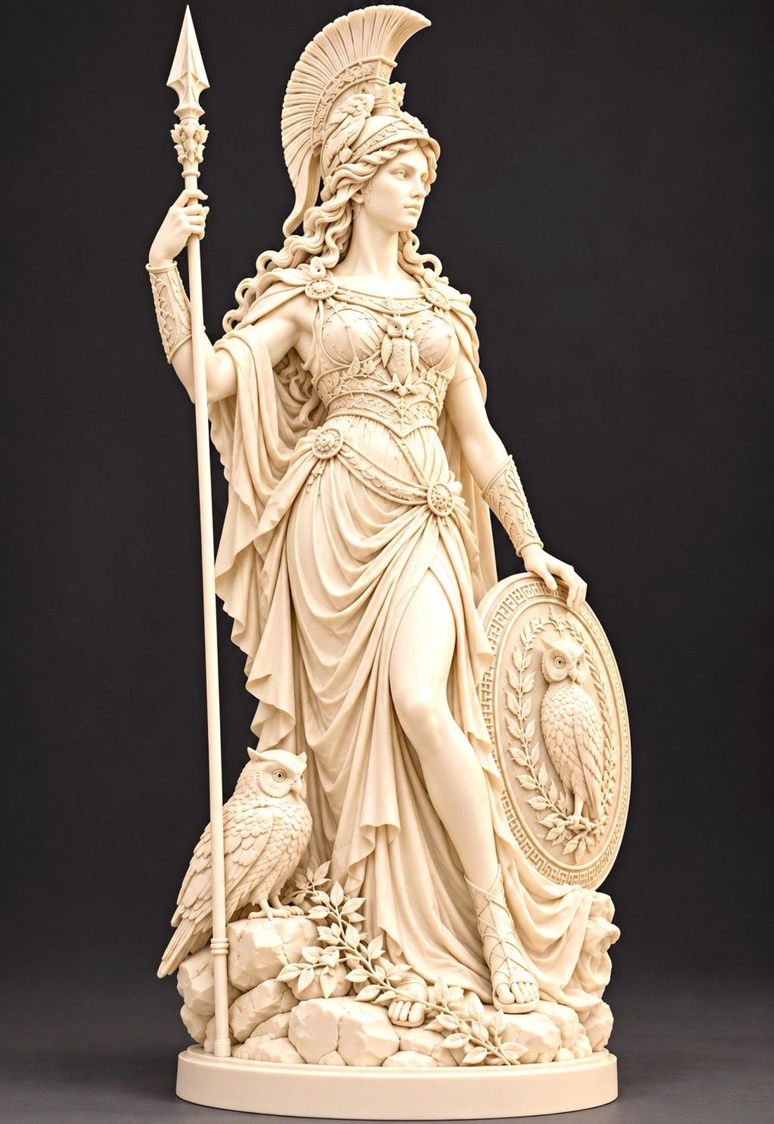 Athena Goddess Statue – Spear Shield & Owl Resin Greek Mythology 3D Printed 7 in