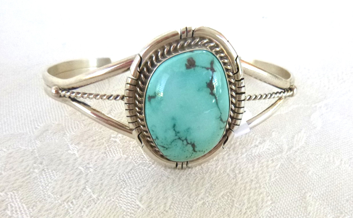 NWT Navajo Dave Skeets Sonoran Gold Turquoise Cuff Bracelet 925 Sterling Silver