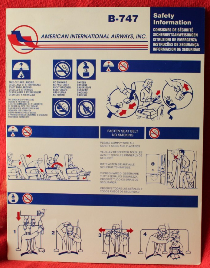 American International Airways, Inc B747 Safety Card Excellent Cond 