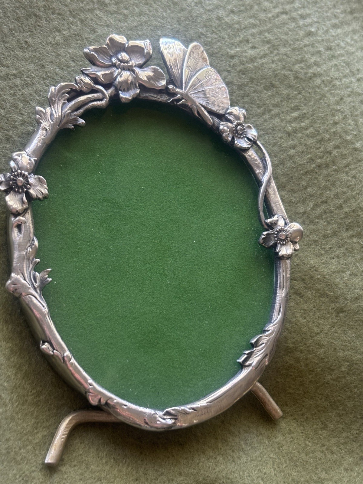 VTG 1884 Elias Art Nouveau Fine Pewter Oval Floral Butterfly Photo Frame Easel