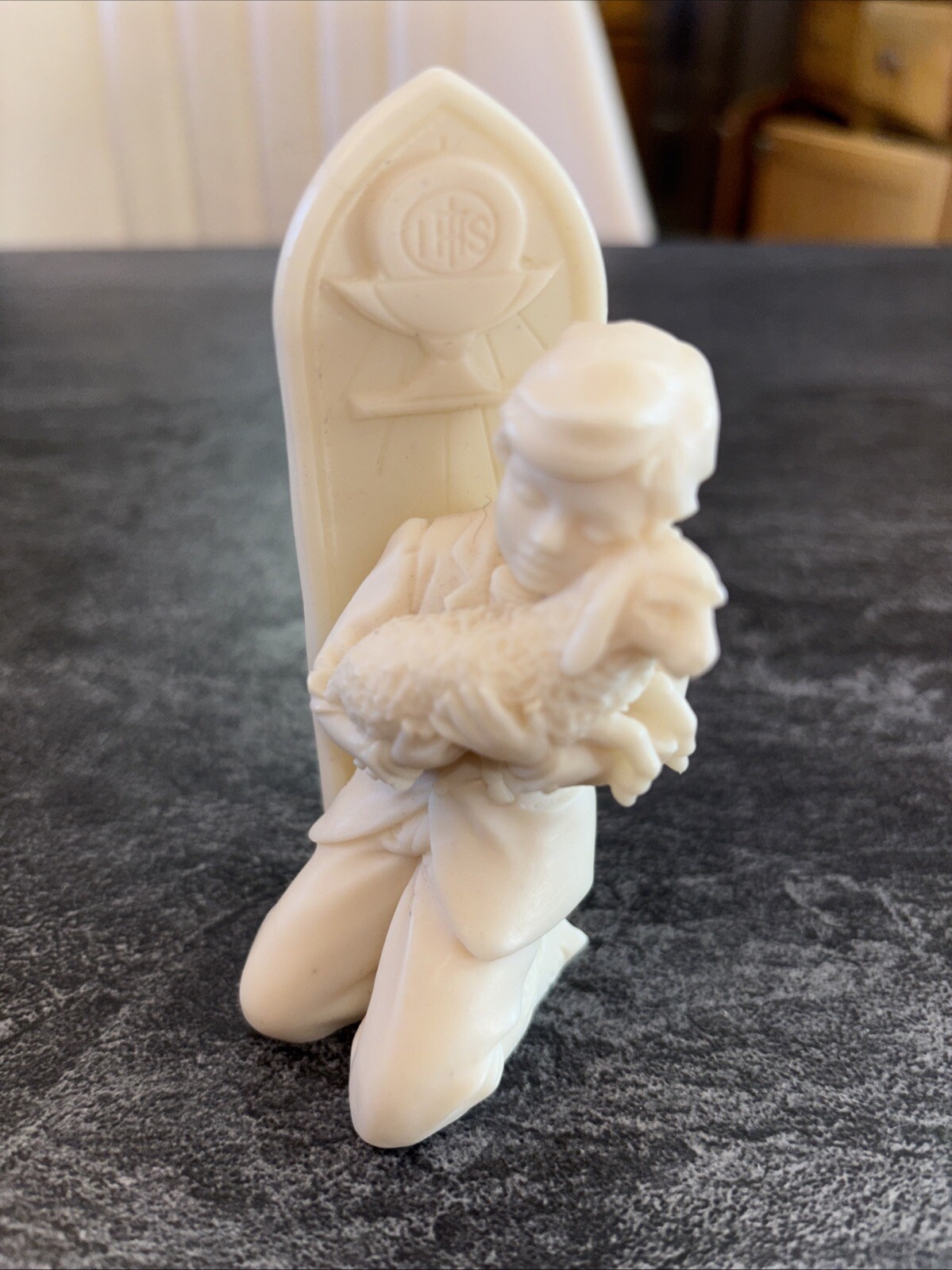 Vintage Vivian C Alabaster Carved Boy With Lamb Figurine Beautiful Unique #DD