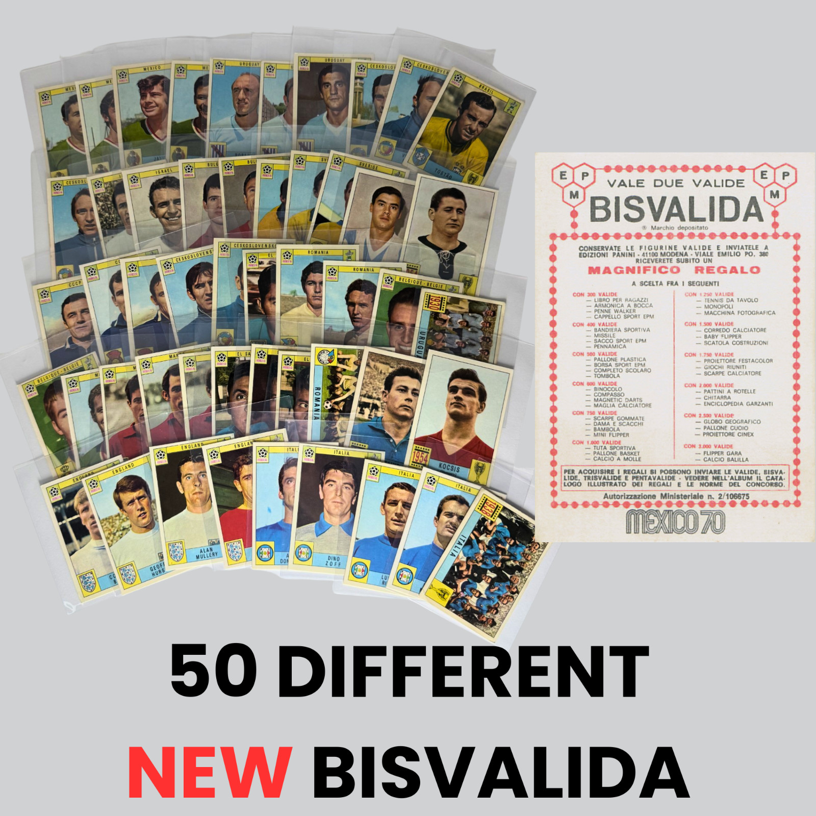 1970 Panini World Cup Mexico 70 - Lot of 50x NEW BISVALIDA Stickers - ULTRA RARE