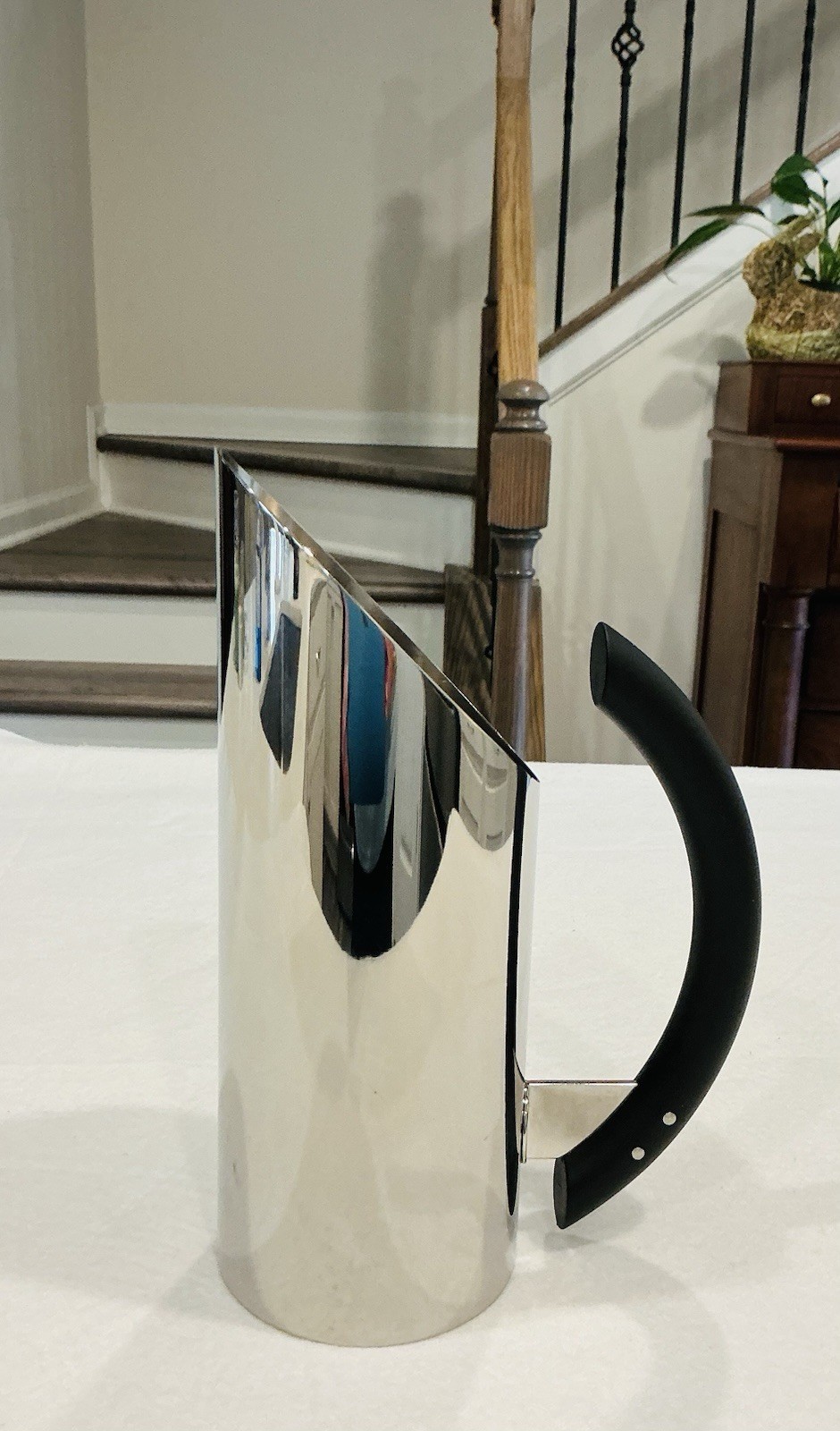 Mario Botta TUA Pitcher For Officina Alessi Stainless Steel Black Handle 9.25 “